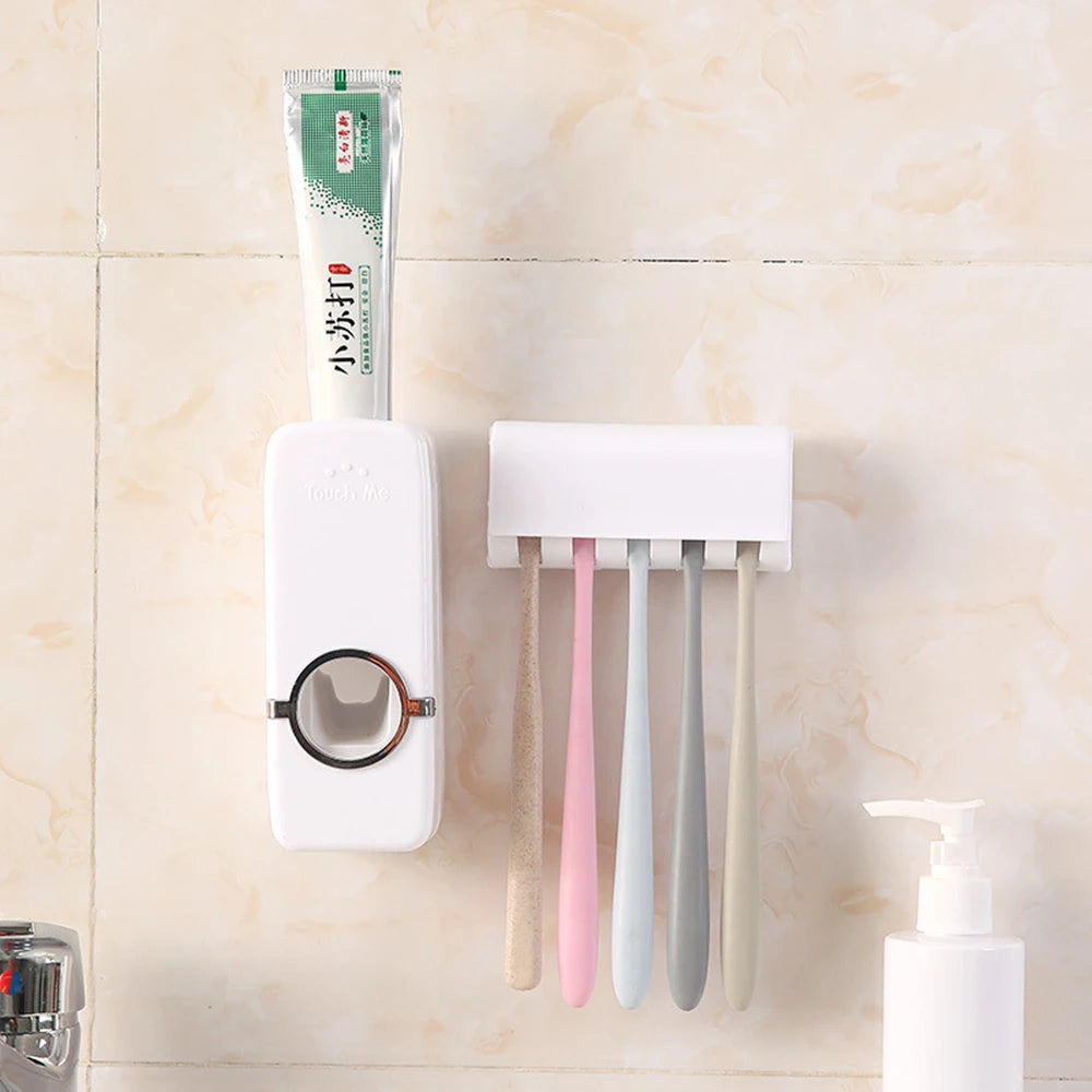 Automatic Toothpaste Dispenser Set – Wall-Mounted Toothbrush Holder for Clean & Easy Use