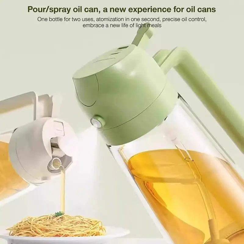 "2-in-1 Cooking Oil Sprayer & Dispenser – 450ML Reusable Glass Bottle for Olive Oil, Frying, Baking & Salad