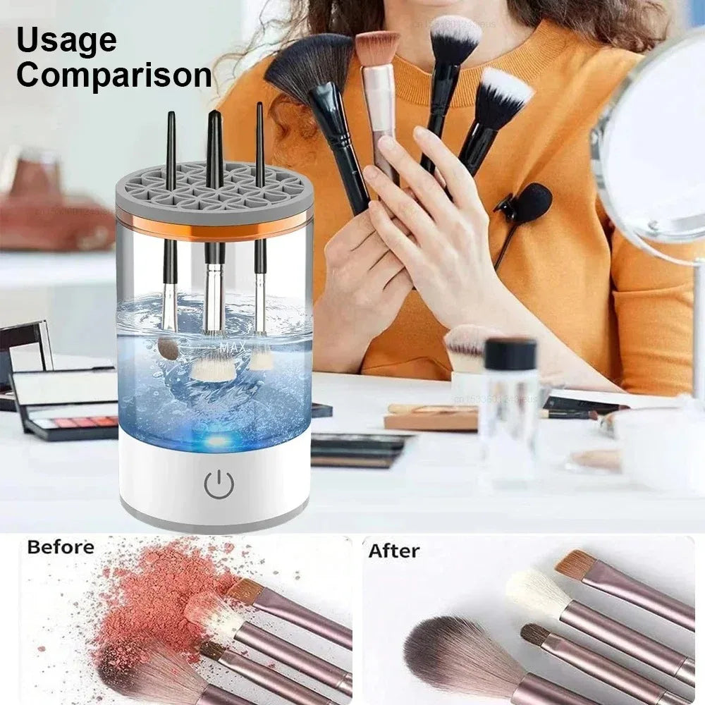 3-in-1 Electric Makeup Brush Cleaner – Automatic USB Rechargeable Brush Washer & Dryer with Fast Spin Technology, Cleaning Stand & Drying Rack
