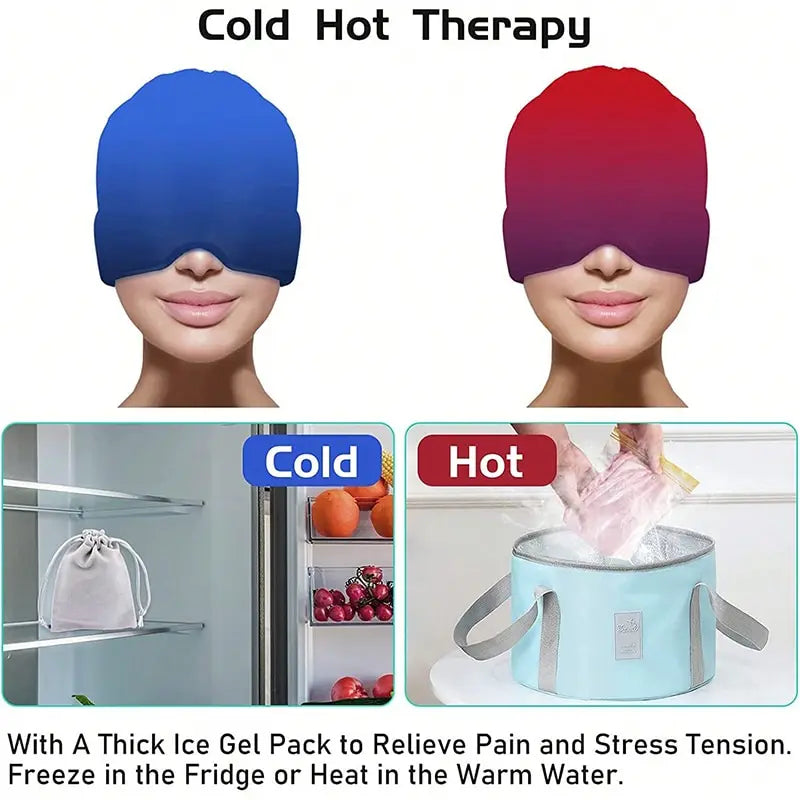 Migraine Relief Cap – Reusable Hot & Cold Therapy Gel Headache Hat with Cooling Ice Pack for Migraine, Sinus, Stress, Tension & Pain Relief