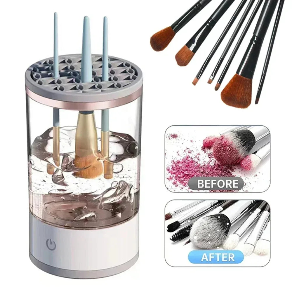 3-in-1 Electric Makeup Brush Cleaner – Automatic USB Rechargeable Brush Washer & Dryer with Fast Spin Technology, Cleaning Stand & Drying Rack