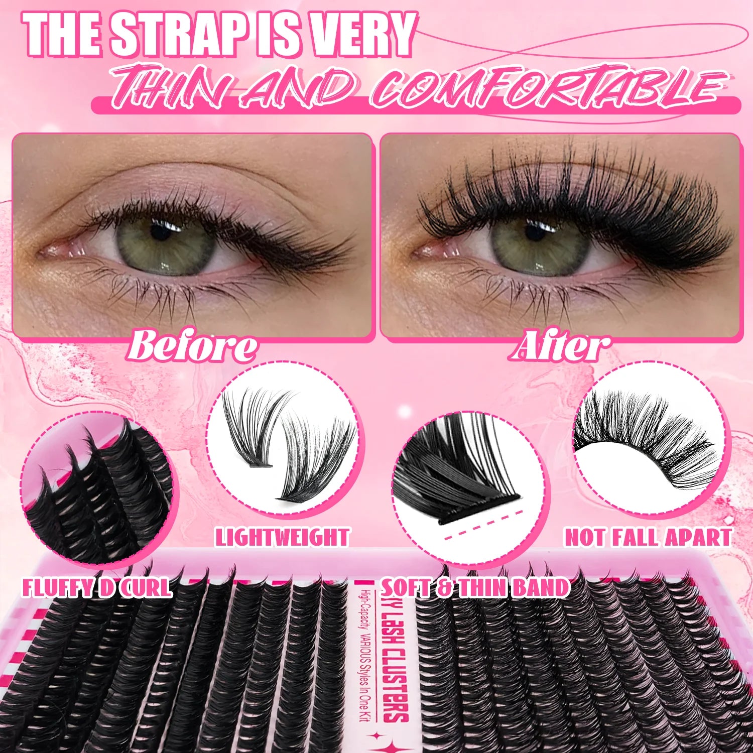 Luxury DIY Lash Cluster Kit – Waterproof Long-Lasting Eyelash Extension Set with Bond & Seal, Lash Remover and Precision Tweezers
