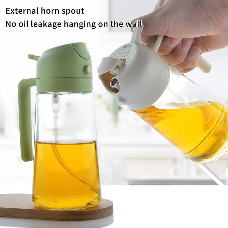 "2-in-1 Cooking Oil Sprayer & Dispenser – 450ML Reusable Glass Bottle for Olive Oil, Frying, Baking & Salad