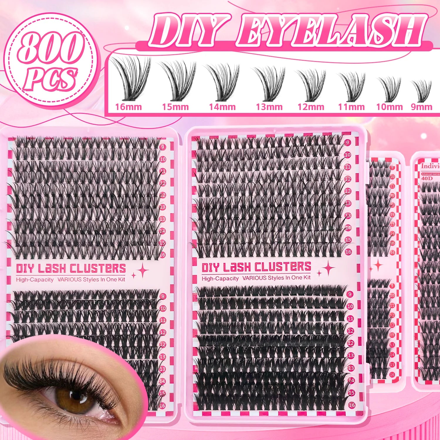 Luxury DIY Lash Cluster Kit – Waterproof Long-Lasting Eyelash Extension Set with Bond & Seal, Lash Remover and Precision Tweezers