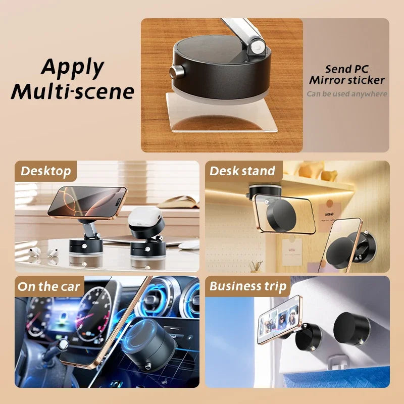 Strong Magnetic Vacuum Phone Mount – Retractable 360° Rotating Car Phone Holder with Powerful Suction Cup for All Smartphones