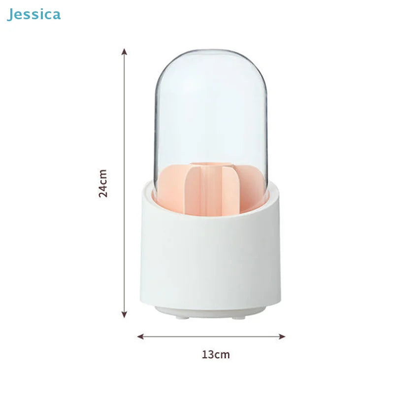 360° Rotating Makeup Brush Organizer with Lid – Clear Acrylic Dustproof Storage Box for Brushes, Lipsticks & Vanity Essentials