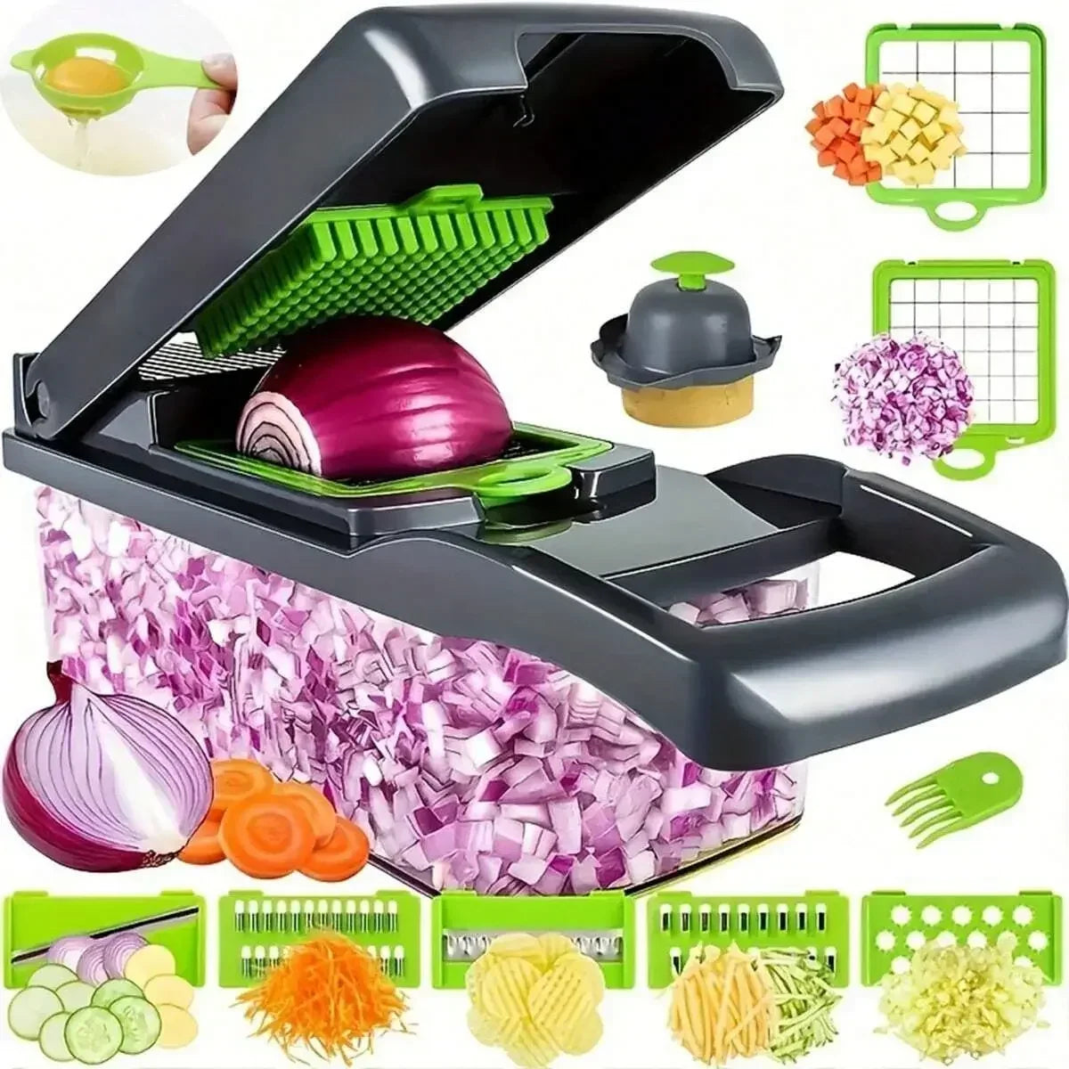 16-in-1 Multifunctional Vegetable Cutter & Chopper – Fruit Slicer, Vegetable Dicer, Onion Chopper, Shredder & Cheese Grater