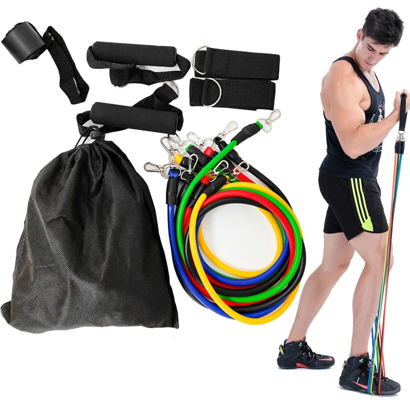 Home Gym Resistance Band Set – 11-Piece Power Fitness Kit with 5 Resistance Tubes, Door Anchor & Workout Accessories