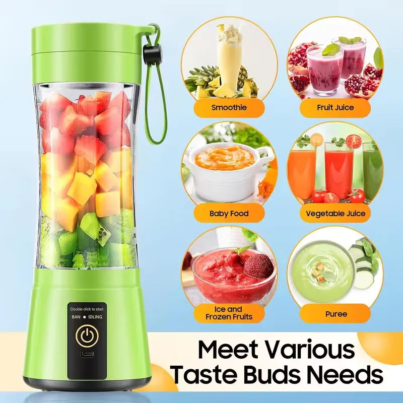 Portable Electric Juicer Blender – USB Rechargeable 380ML Smoothie Maker with 6 Stainless Steel Blades