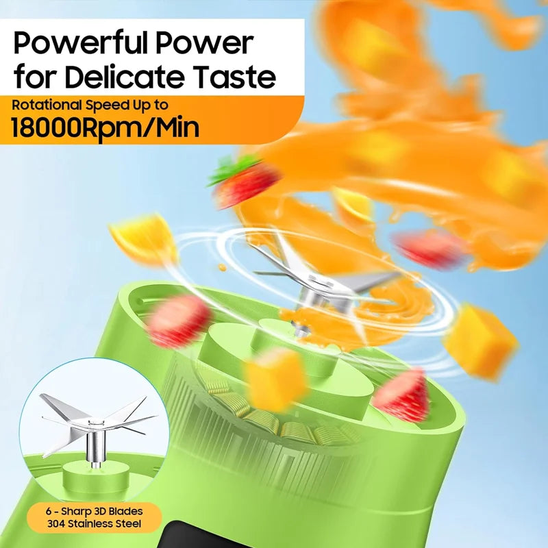 Portable Electric Juicer Blender – USB Rechargeable 380ML Smoothie Maker with 6 Stainless Steel Blades