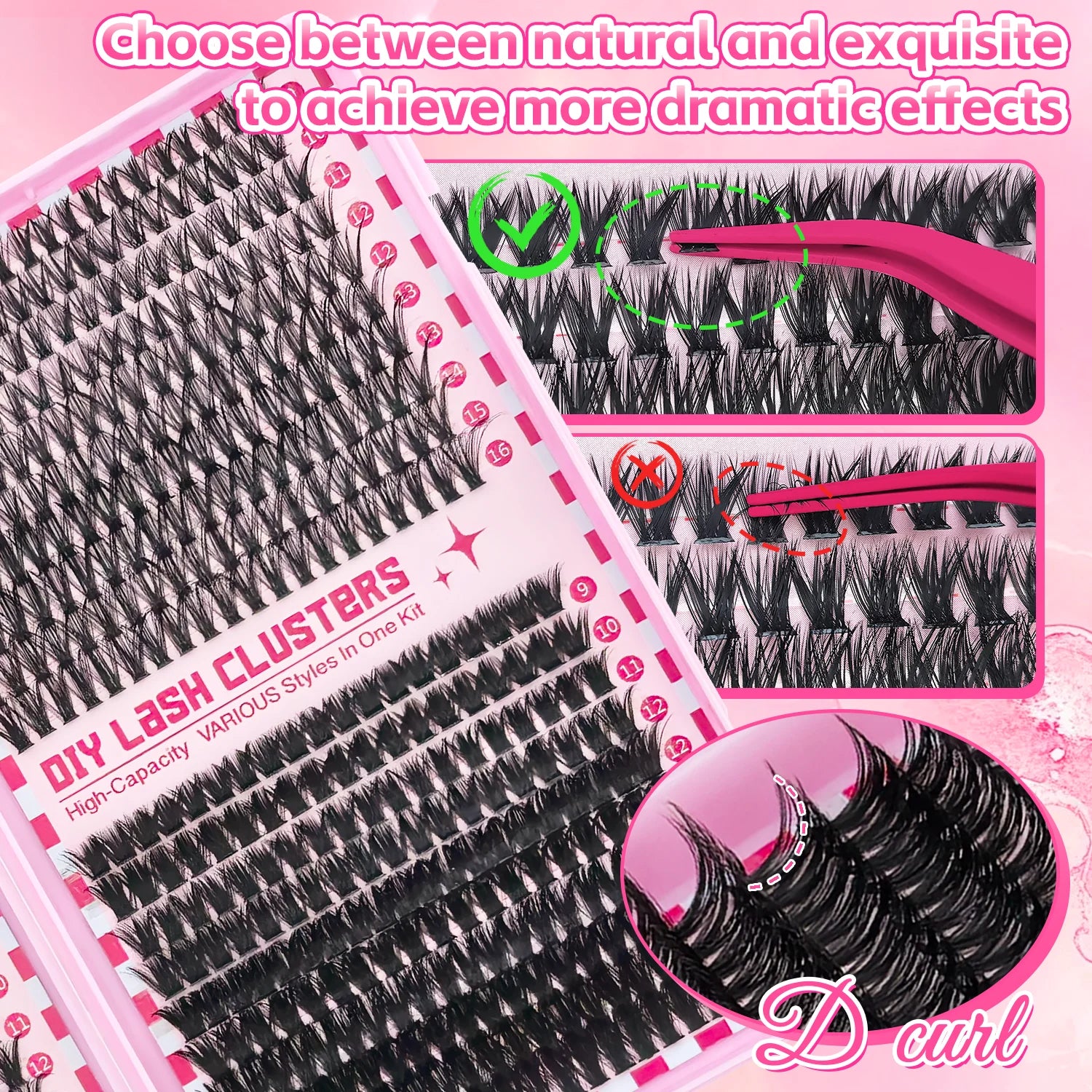 Luxury DIY Lash Cluster Kit – Waterproof Long-Lasting Eyelash Extension Set with Bond & Seal, Lash Remover and Precision Tweezers