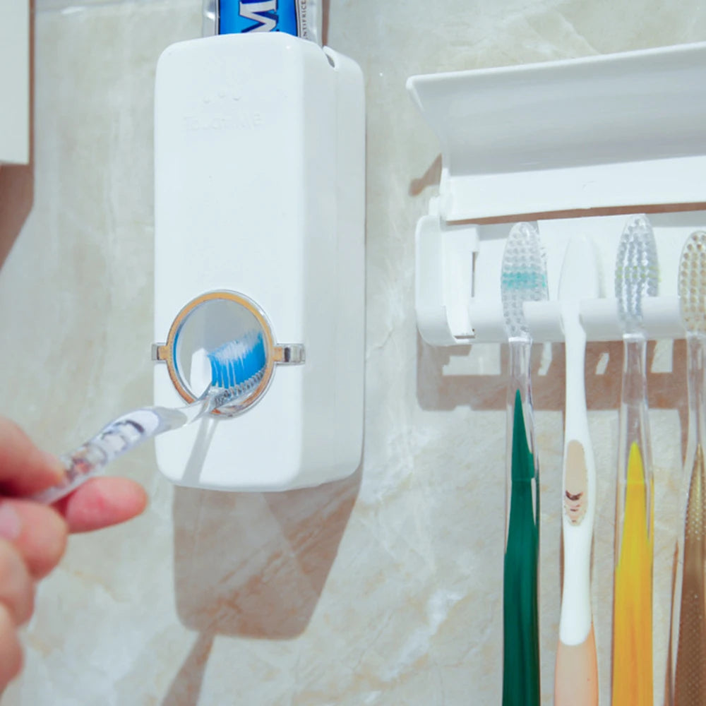 Automatic Toothpaste Dispenser Set – Wall-Mounted Toothbrush Holder for Clean & Easy Use
