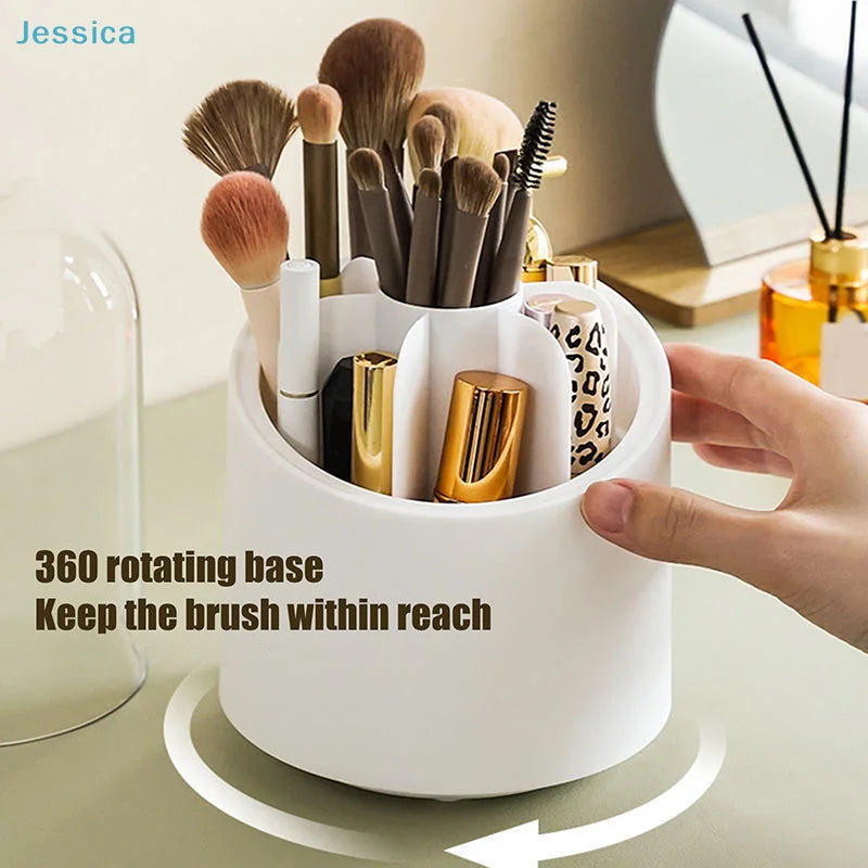 360° Rotating Makeup Brush Organizer with Lid – Clear Acrylic Dustproof Storage Box for Brushes, Lipsticks & Vanity Essentials