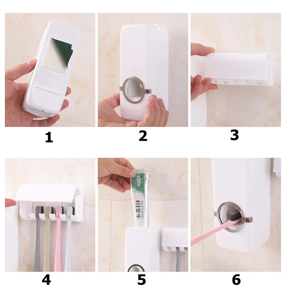 Automatic Toothpaste Dispenser Set – Wall-Mounted Toothbrush Holder for Clean & Easy Use