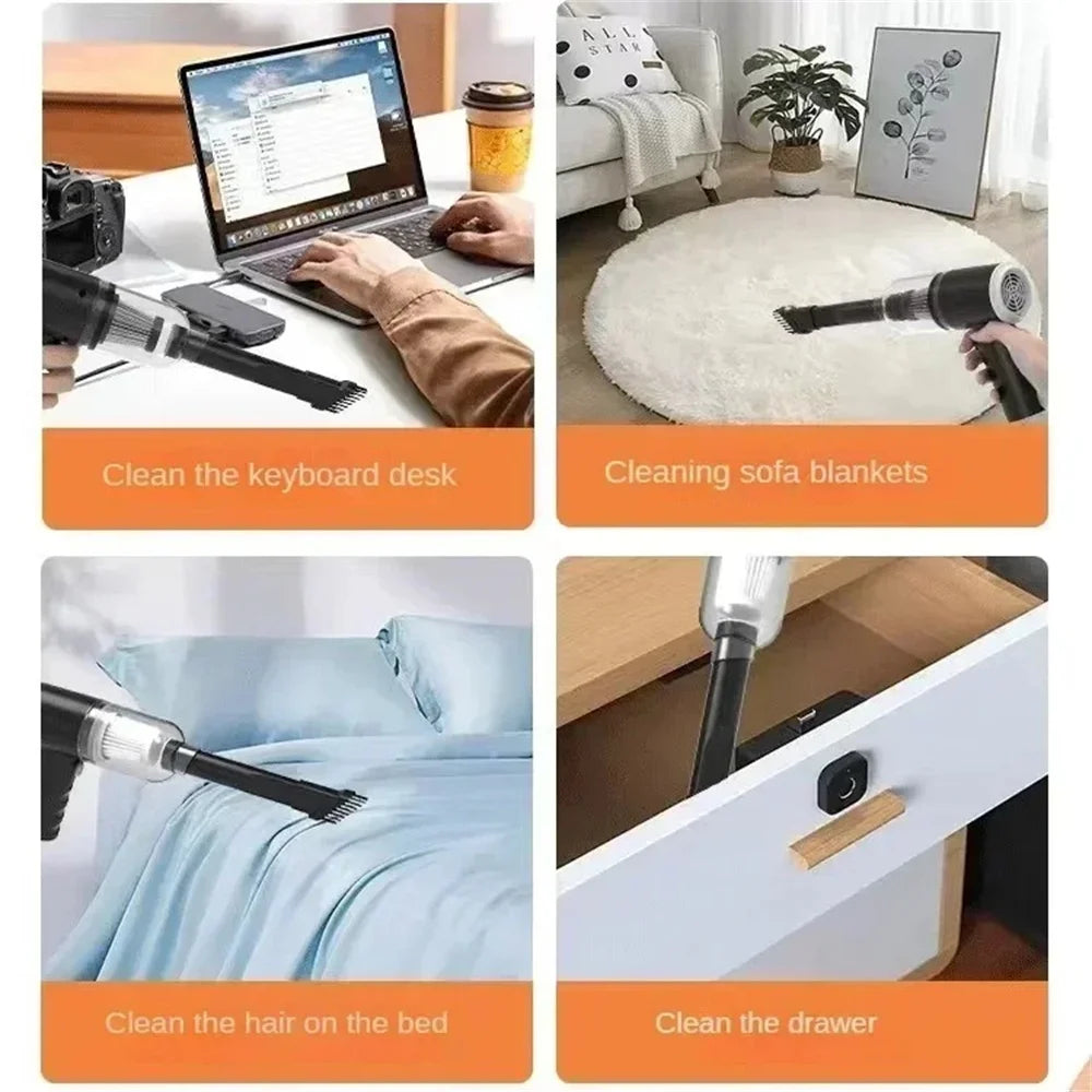 Portable 3-in-1 Mini Vacuum Cleaner – Powerful Rechargeable Cordless Handheld Vacuum & Air Blower for Car Interior, Home, Office, Sofa & Carpet