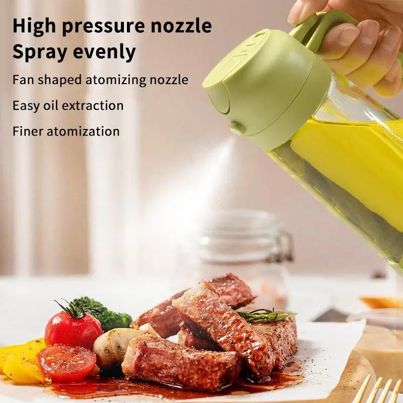 "2-in-1 Cooking Oil Sprayer & Dispenser – 450ML Reusable Glass Bottle for Olive Oil, Frying, Baking & Salad