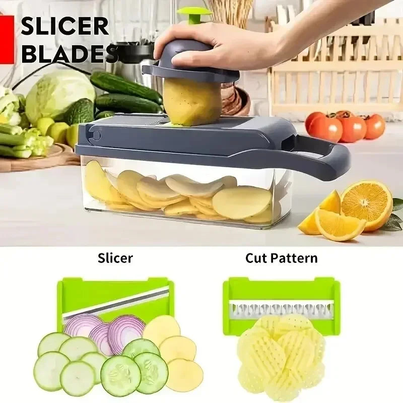 16-in-1 Multifunctional Vegetable Cutter & Chopper – Fruit Slicer, Vegetable Dicer, Onion Chopper, Shredder & Cheese Grater
