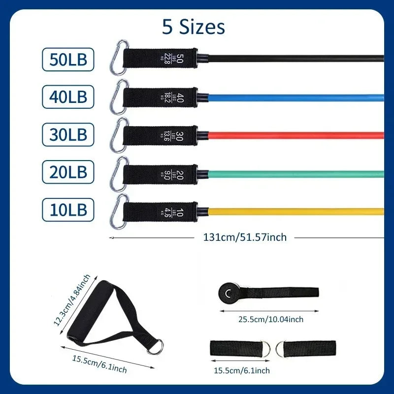 Home Gym Resistance Band Set – 11-Piece Power Fitness Kit with 5 Resistance Tubes, Door Anchor & Workout Accessories