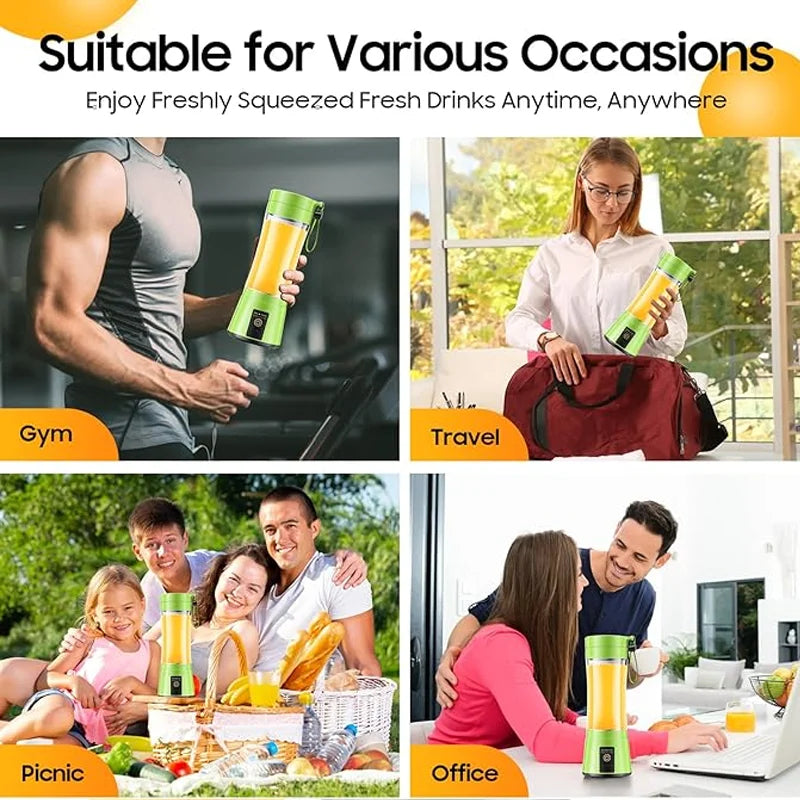 Portable Electric Juicer Blender – USB Rechargeable 380ML Smoothie Maker with 6 Stainless Steel Blades
